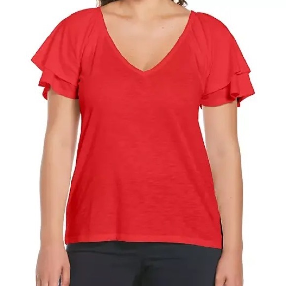 Rafaella Ladies' V-Neck Slub Jersey Cotton Modal Blend Knit Top Red NWT XXL - Picture 1 of 6